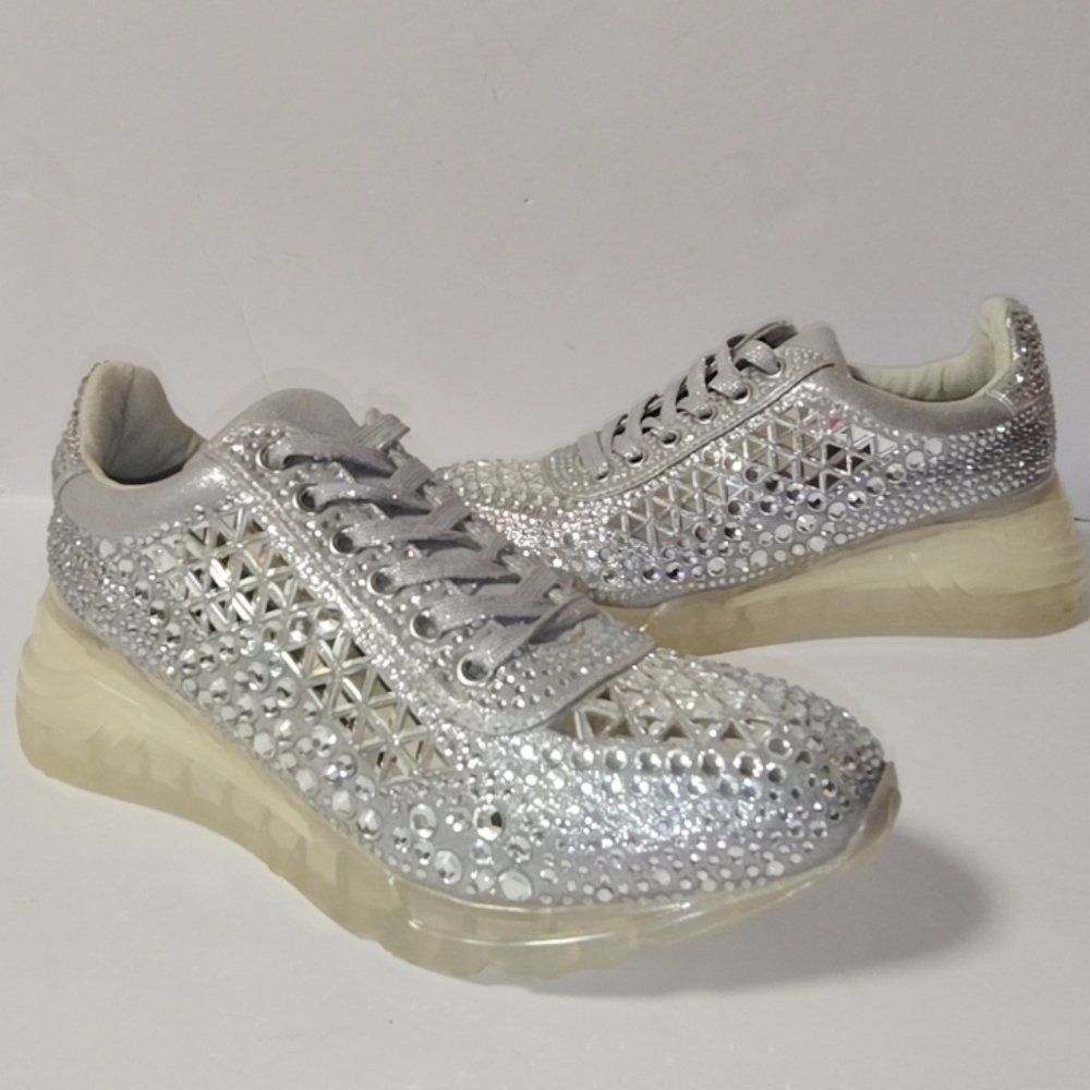 Steve Madden Carissa Corona Rhinestone Lace-Up Platform Wedge Sneakers M7/W8.5